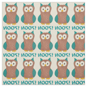Hoot! Blue Brown Uggla Wise Bird Animal Skriv ut Tyg