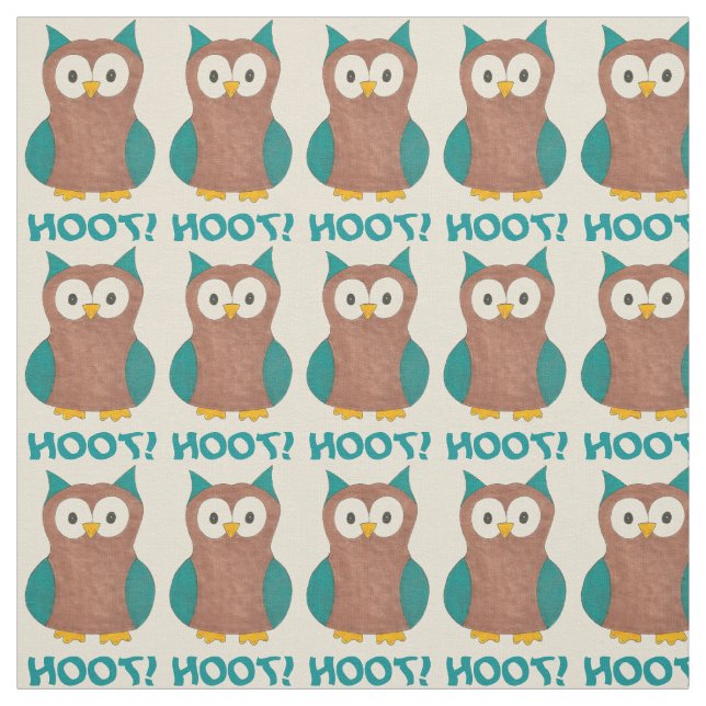Hoot! Blue Brown Uggla Wise Bird Animal Skriv ut Tyg (Provkarta)