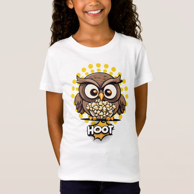 Hoot! Irriterbar Uggla som äter popcorn T Shirt (Framsida)