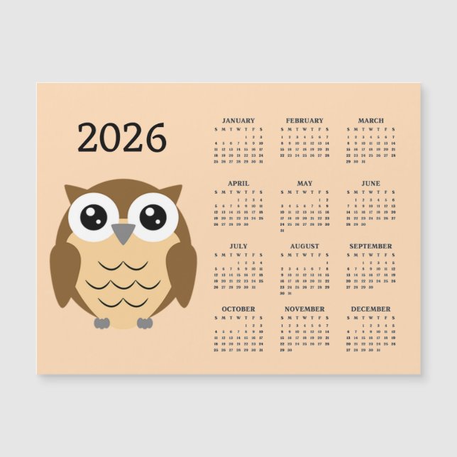 Hoot Owl 2026 Kalender Magnetkort (Framsida)