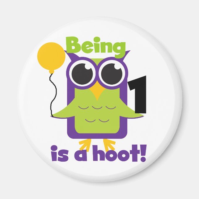 Hoot Uggla 1:a födelsedag T-shirts och gåvor Magnet (Framsidan)