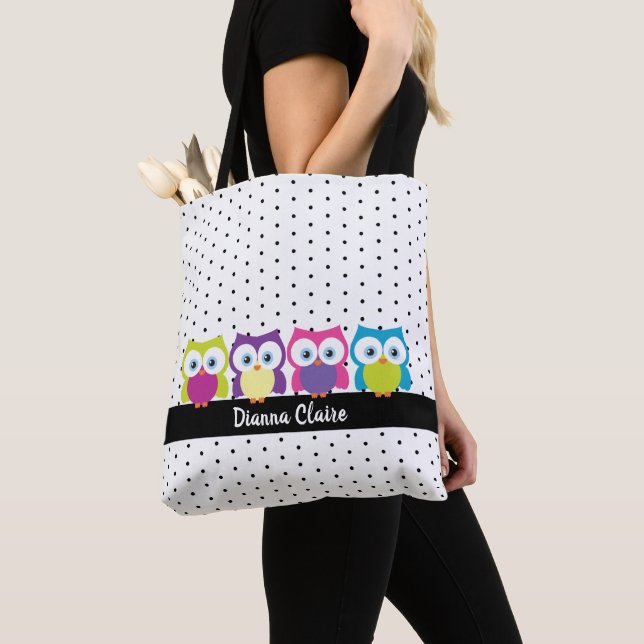 Hoot Uggla Polka Dot Design Mönster Tygkasse (Närbild)