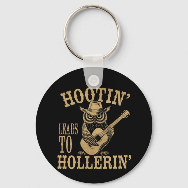 Hootin’ Leads to Hollerin’ - A Playful Cowboy Uggl Nyckelring (Framsida)