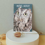 Hooting Screech Uggla Funny Birthday Kort<br><div class="desc">Både barn och vuxna kommer att kärlek detta roliga födelsedagskort som ger fotobilden av en liten Screech Uggla som hissar och önskar en grattis på födelsedagen på sitt moderliga språk. Markera ditt kort storlekt. Välj från projektionsyta eller glansigt stil-kort.</div>