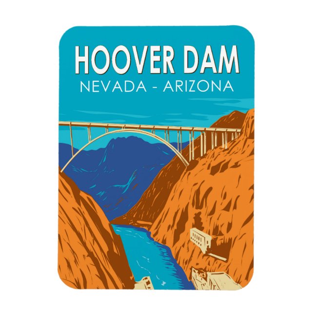 Hoover Dam Arizona Nevada Illustration Resa Konst Magnet (Vertikal)
