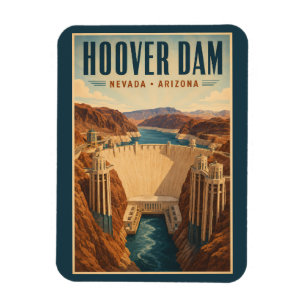 Hoover Dam Kraftverksillustration Resa Konst Magnet