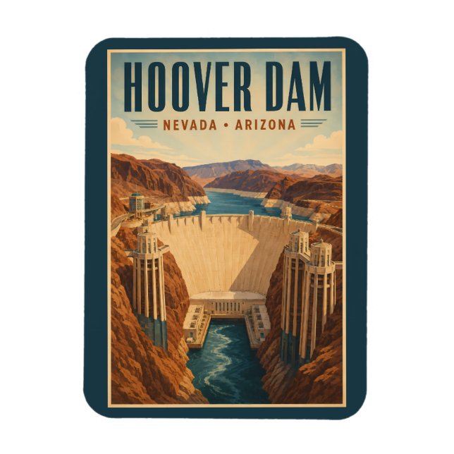 Hoover Dam Kraftverksillustration Resa Konst Magnet (Vertikal)