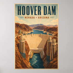 Hoover Dam Kraftverksillustration Resa Konst Poster