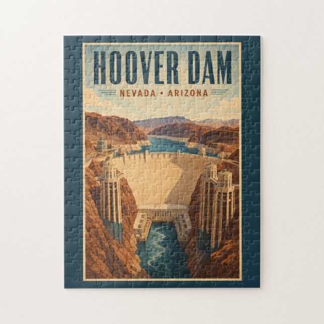 Hoover Dam Kraftverksillustration Resa Konst Pussel (Vertikal)
