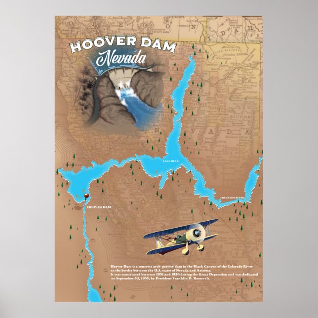 Hoover Dam Nevada karta Poster (Framsidan)