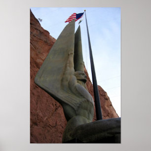 Hoover Dam Statue med amerikansk Flagga Poster