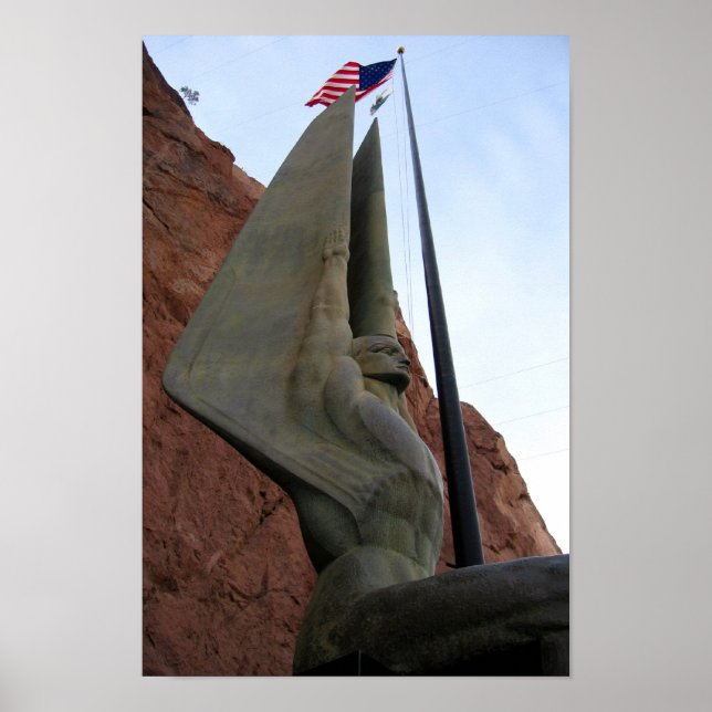 Hoover Dam Statue med amerikansk Flagga Poster (Framsidan)