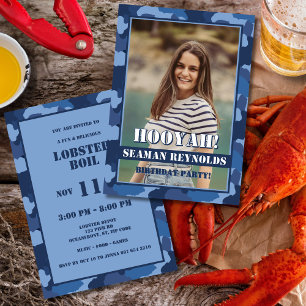Hooyah! Blue Camo Photo Birthday Lobster Boil Inbjudningar
