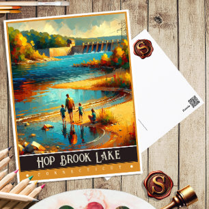 Hop Brook Lake, Connecticut Vintage-målning Vykort