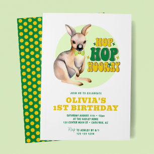 Hop Hop Hooray Känguru 1-års födelsedag Inbjudningar