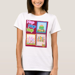 Hop Hop Hop Söt Påsk T-Shirt för Kvinnor