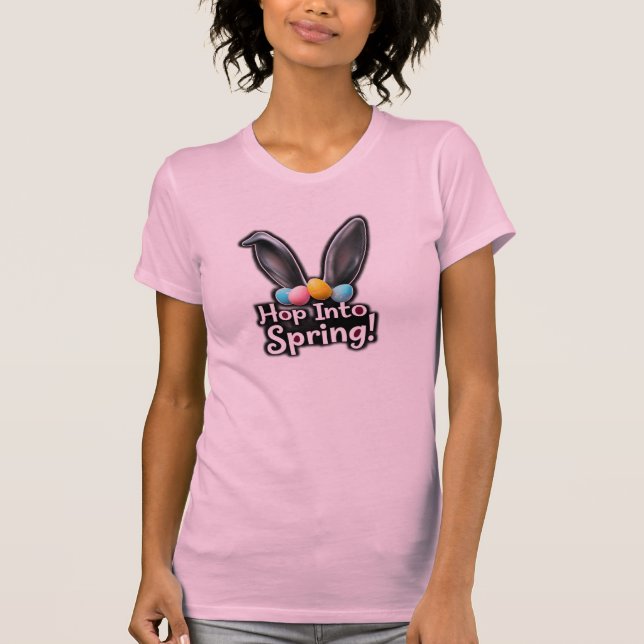 Hop Into Spring Bunny Ears Easter  T Shirt (Framsida)