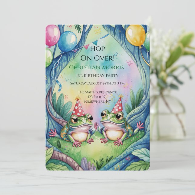 Hop On Over Birthday Party Inbjudningar (Stående Fram)