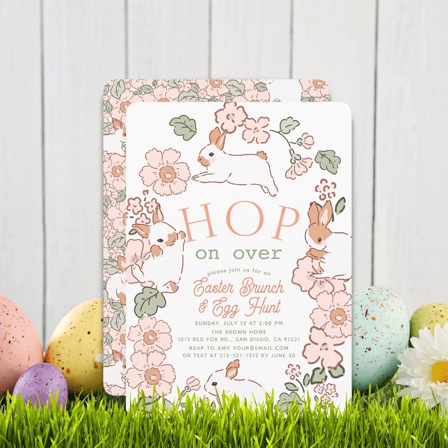 Hop on Over Bunny Boho Floral Easter Brunch Inbjudningar (Skapare uppladdad)