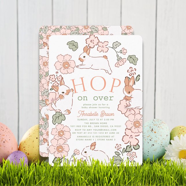 Hop on Over Bunny Boho Floral Girl Baby Shower Inbjudningar (Skapare uppladdad)