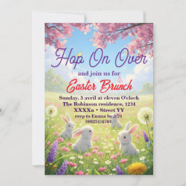 Hop on Over Easter Floral Bunny Spring Brunch Inbjudningar