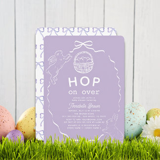 Hop on Over Lavender Bow Bunny Baby Shower Inbjudningar