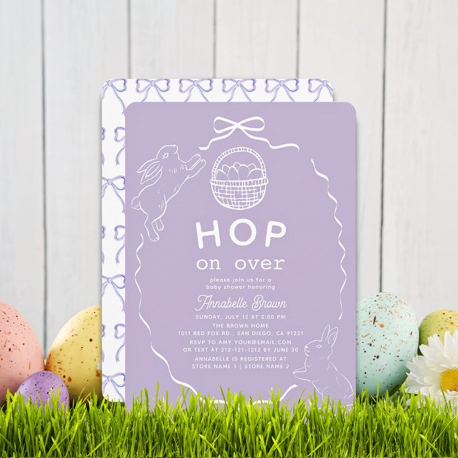 Hop on Over Lavender Bow Bunny Baby Shower Inbjudningar (Skapare uppladdad)