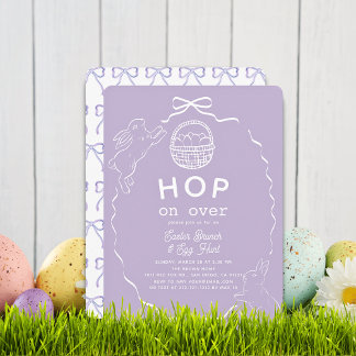 Hop on Over Lavender Bow Bunny Easter Brunch Inbjudningar