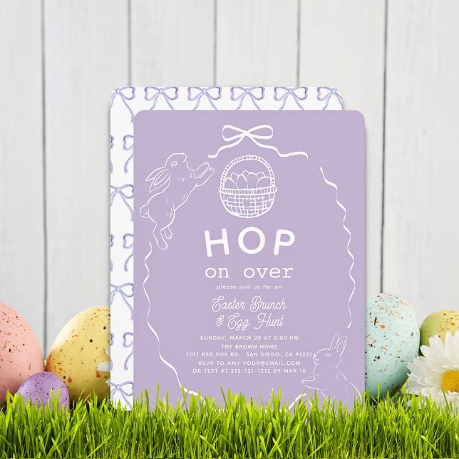 Hop on Over Lavender Bow Bunny Easter Brunch Inbjudningar (Skapare uppladdad)