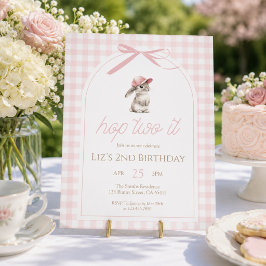 Hop Two It Rosa Rutcheckad Kanin 2-årsdag Inbjudningar