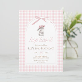 Hop Two It Rosa Rutcheckad Kanin 2-årsdag Inbjudningar