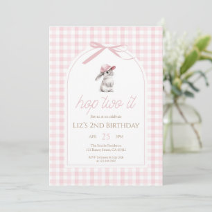 Hop Two It Rosa Rutcheckad Kanin 2-årsdag Inbjudningar