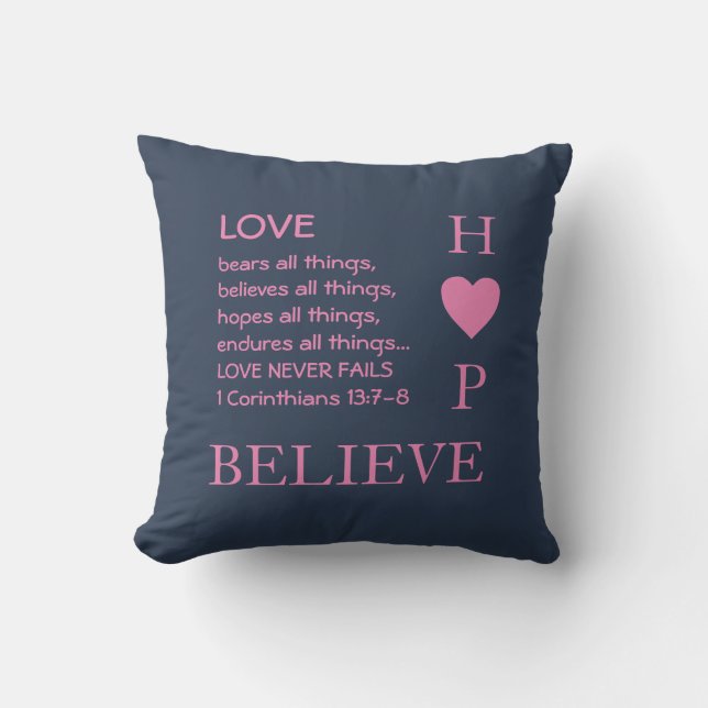 HOPE BELIEVE KÄRLEK Misslyckas aldrig kristna Kudde (Framsida)