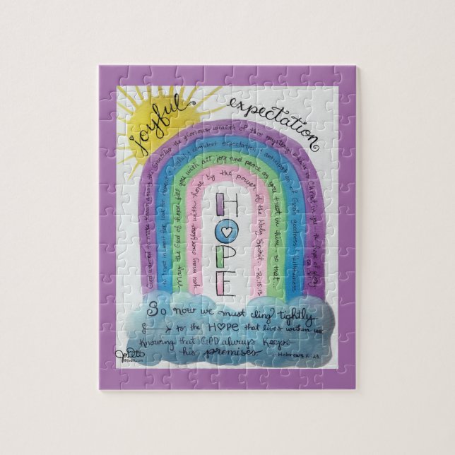 Hope Bible Verse Scripture Watercolor Rainbow Art Pussel (Vertikal)
