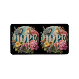 Hope Blommigt Typography with Birds and Botanical Adressetikett