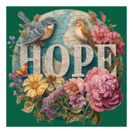 Hope Blommigt Typography with Birds and Botanical Fototryck