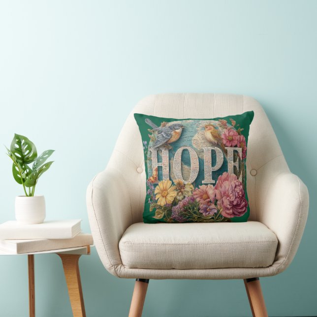 Hope Blommigt Typography with Birds and Botanical Kudde (Stol)
