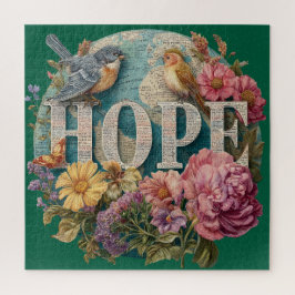 Hope Blommigt Typography with Birds and Botanical Pussel