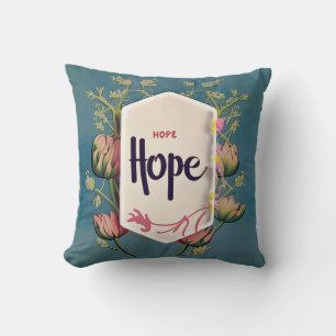 Hope Blooms - Elegant Blomster Typografi Kudde
