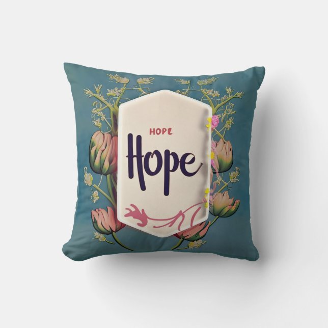 Hope Blooms - Elegant Blomster Typografi  Kudde (Framsida)