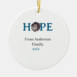 Hope blue holidays bold letter kids photo name yea julgransprydnad keramik