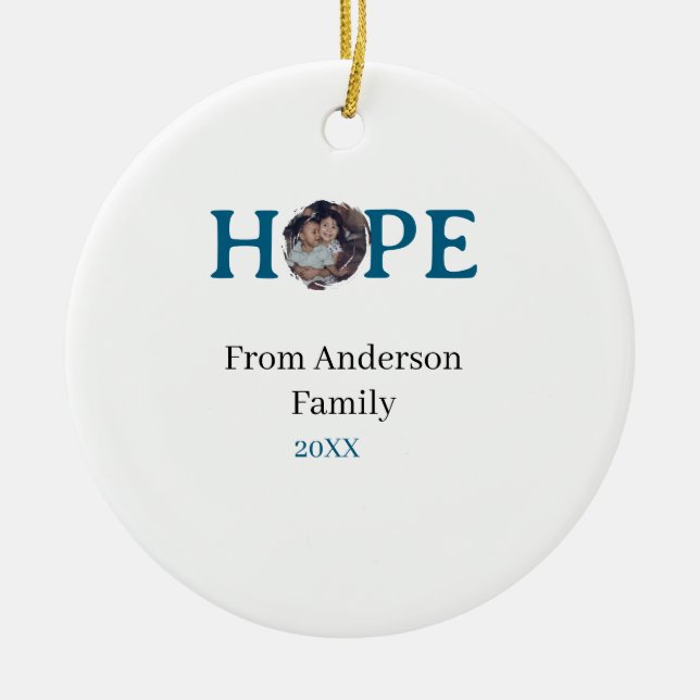 Hope blue holidays bold letter kids photo name yea julgransprydnad keramik (Framsidan)