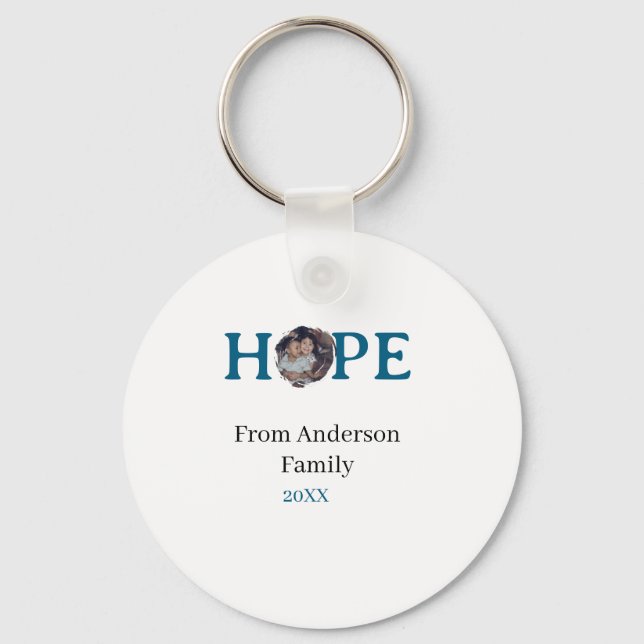 Hope blue holidays bold letter kids photo name yea nyckelring (Framsida)