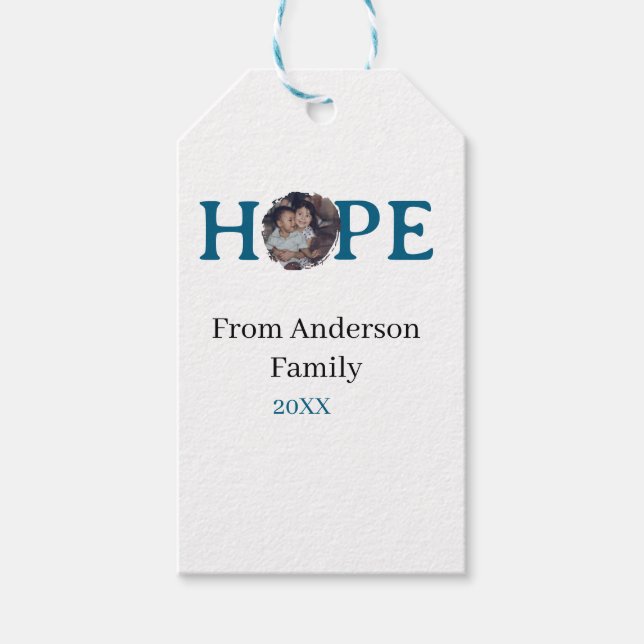 Hope blue holidays bold letter kids photo name yea presentetikett (Framsidan)