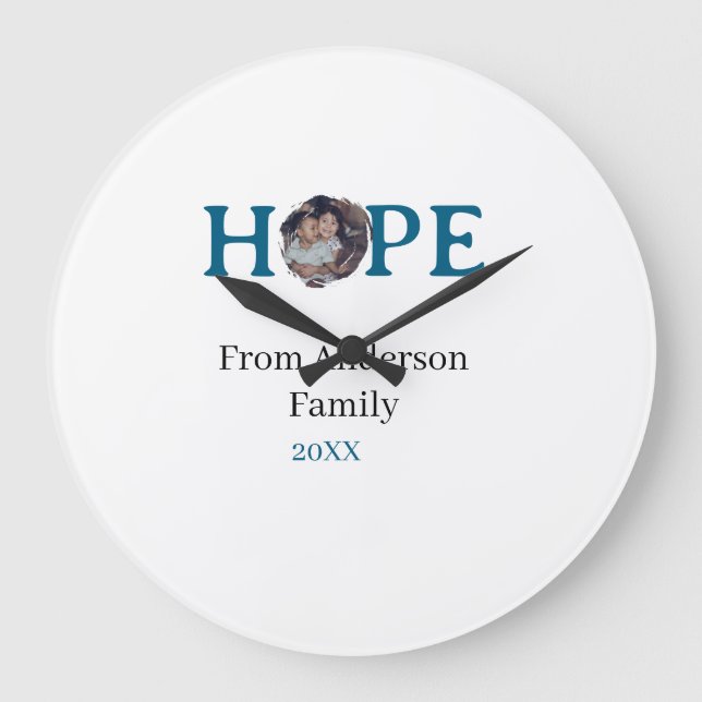 Hope blue holidays bold letter kids photo name yea stor klocka (Framsida)