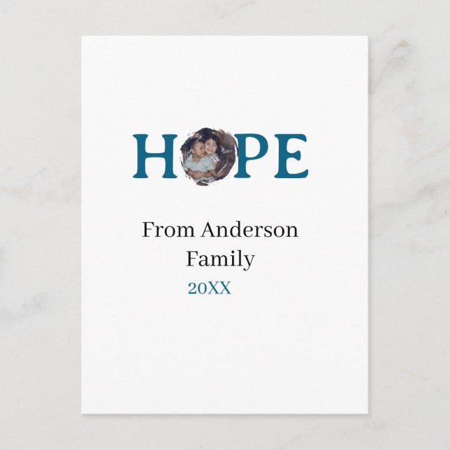 Hope blue holidays bold letter kids photo name yea vykort (Framsida)