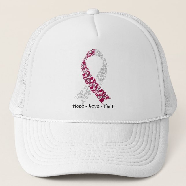 Hope Burgundy and White Awareness Ribbon Keps (Framsida)