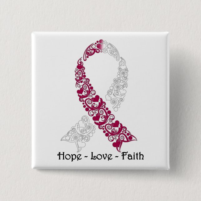 Hope Burgundy and White Awareness Ribbon Knapp (Framsida)