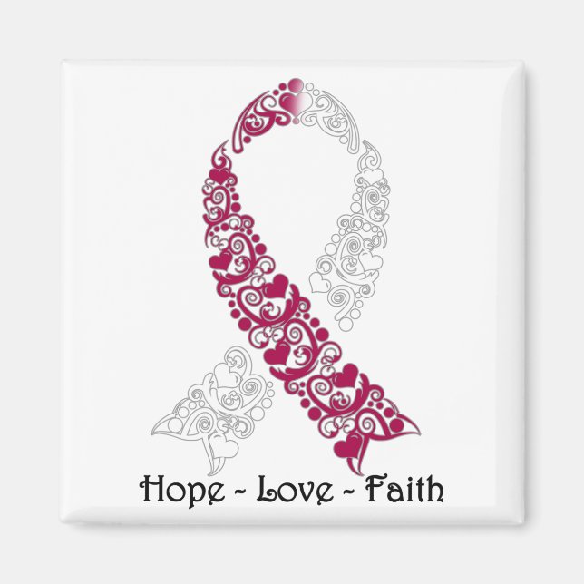 Hope Burgundy and White Awareness Ribbon Magnet (Framsidan)