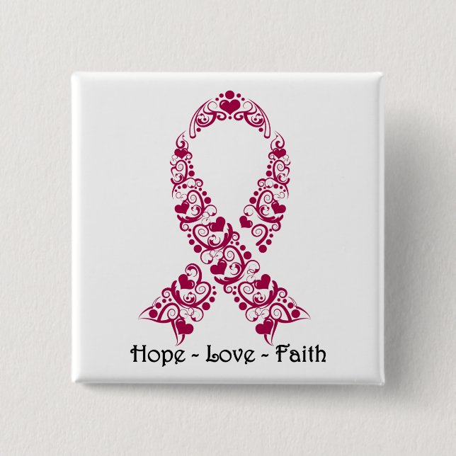 Hope Burgundy Awareness Ribbon Knapp (Framsida)